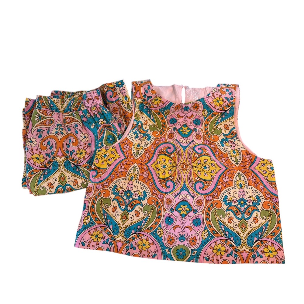 Fate Womens 2 Piece Set Paisley Floral Crop Top Wide Leg Pants Multi‎ Color M S